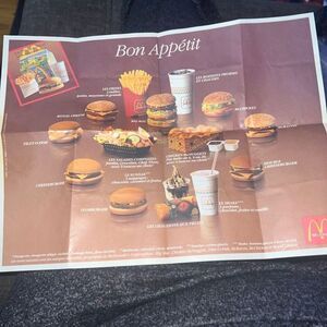 Vintage 1993-94 Paris, France McDonald’s Paper Placemat